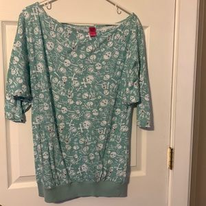 Steve & Barry’s, Size Small, Teal, White & Red, Skulls, Short-sleeved Top